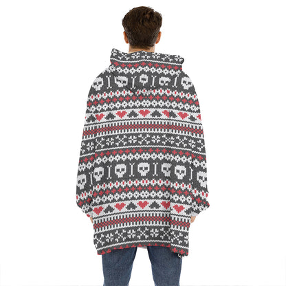 Skull Knitted Pattern Print Hoodie Blanket