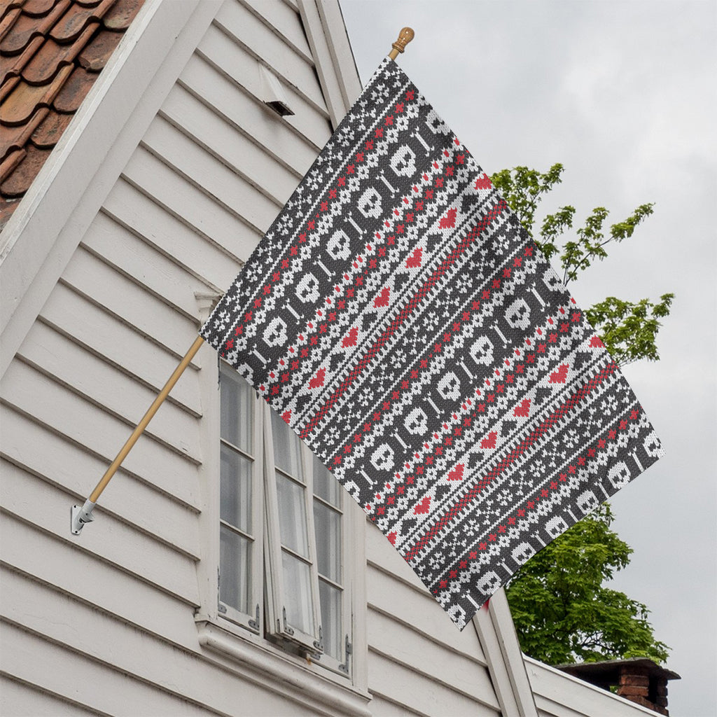 Skull Knitted Pattern Print House Flag