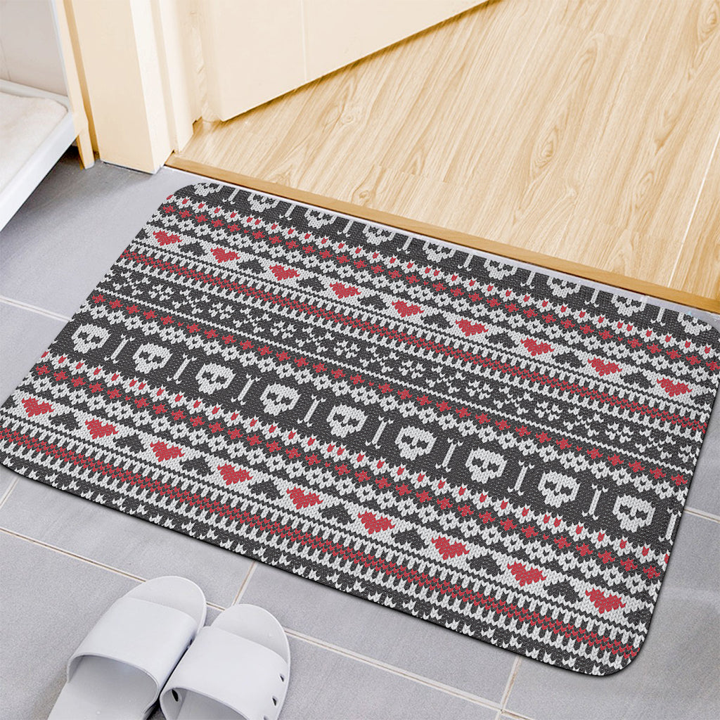 Skull Knitted Pattern Print Indoor Door Mat