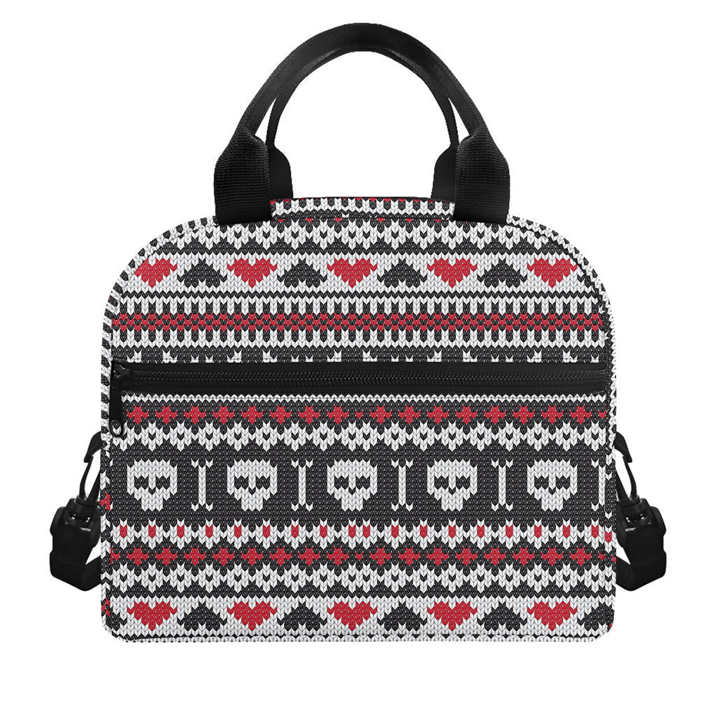 Skull Knitted Pattern Print Insulated Lunch Bag