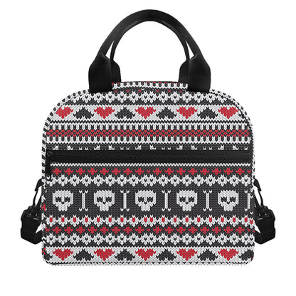 Skull Knitted Pattern Print Insulated Lunch Bag
