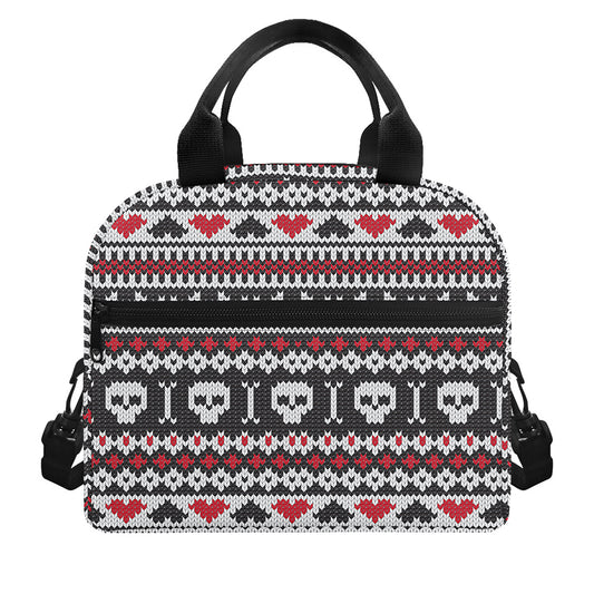 Skull Knitted Pattern Print Insulated Lunch Bag