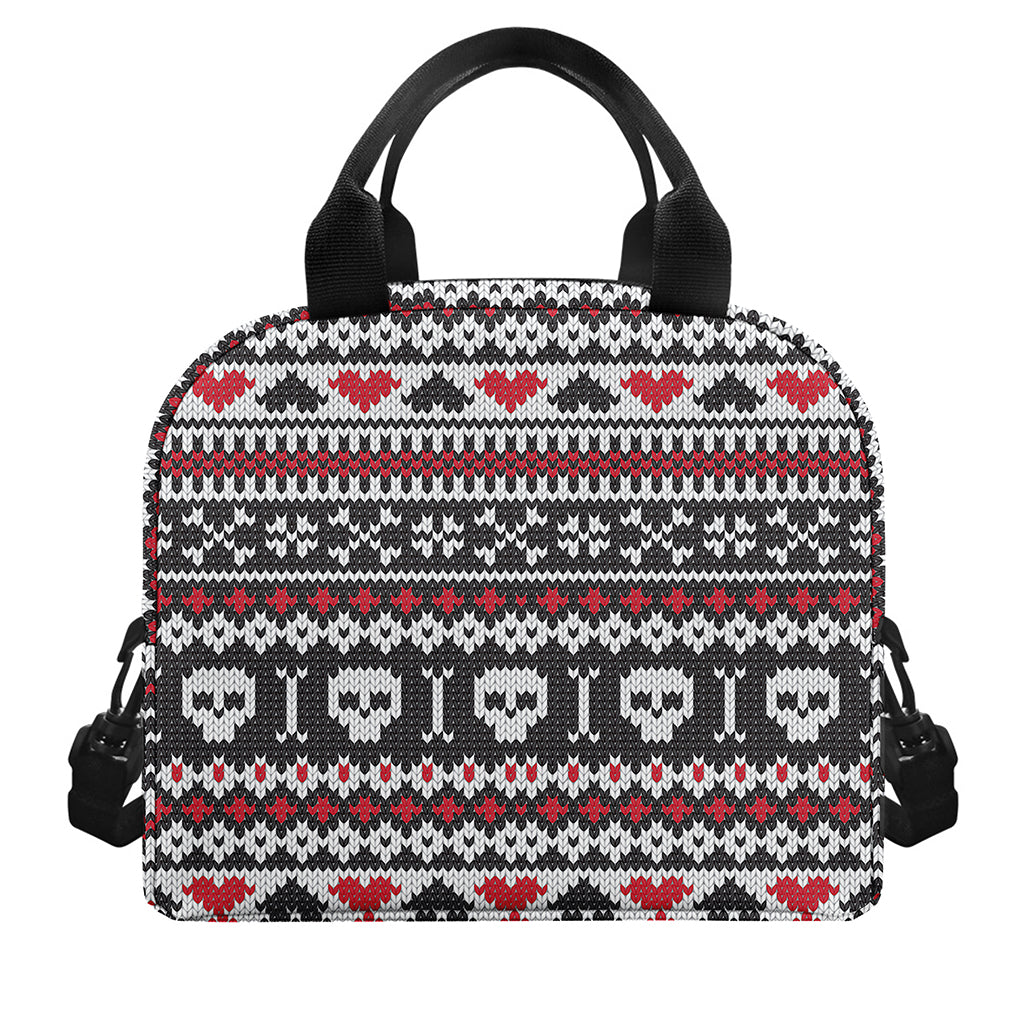 Skull Knitted Pattern Print Insulated Lunch Bag