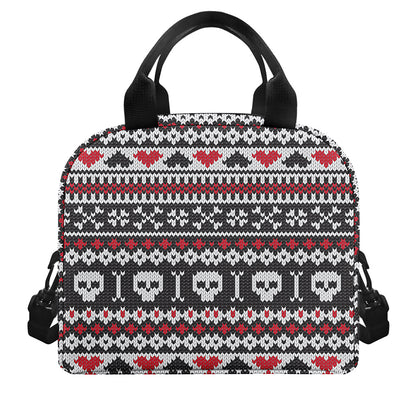 Skull Knitted Pattern Print Insulated Lunch Bag