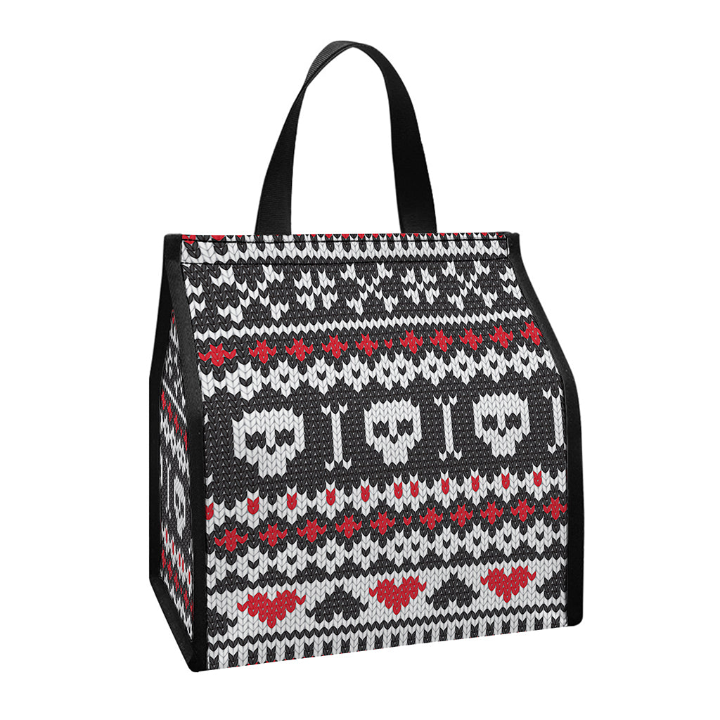 Skull Knitted Pattern Print Insulated Lunch Tote