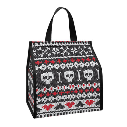 Skull Knitted Pattern Print Insulated Lunch Tote