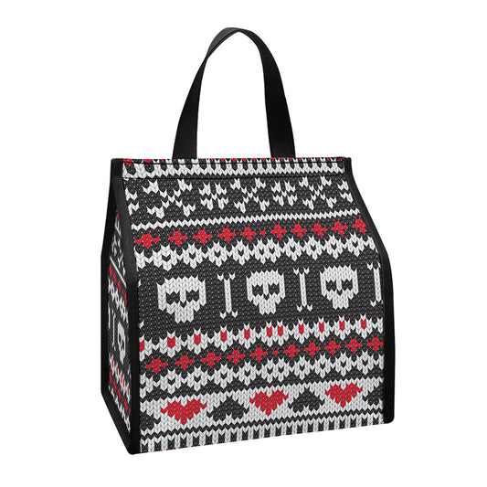 Skull Knitted Pattern Print Insulated Lunch Tote