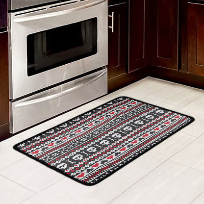 Skull Knitted Pattern Print Kitchen Mat