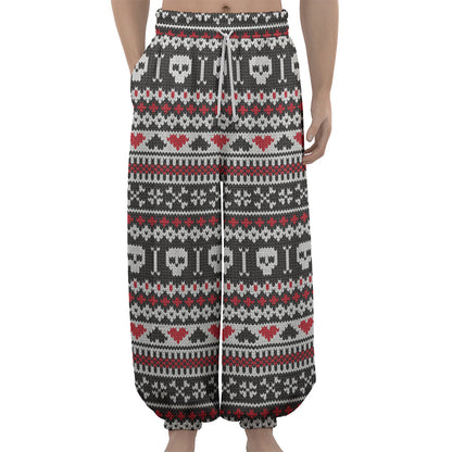 Skull Knitted Pattern Print Lantern Pants