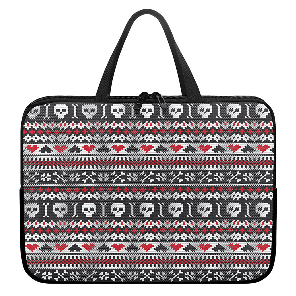 Skull Knitted Pattern Print Laptop Sleeve With Handle