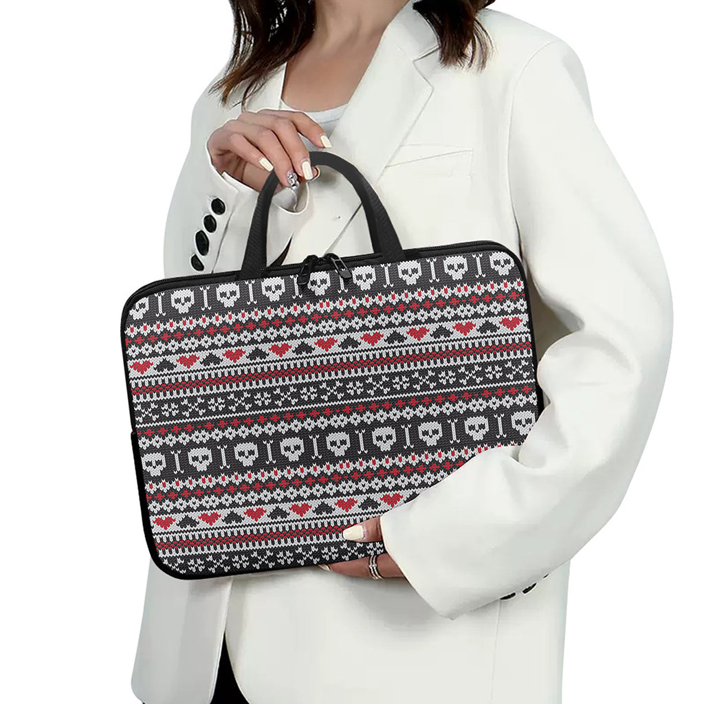 Skull Knitted Pattern Print Laptop Sleeve With Handle