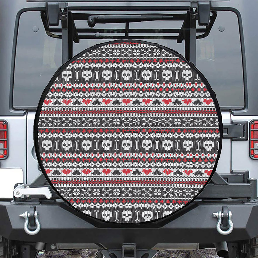 Skull Knitted Pattern Print Leather Spare Tire Cover
