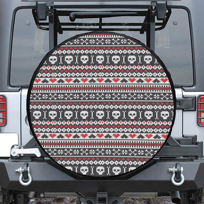 Skull Knitted Pattern Print Leather Spare Tire Cover