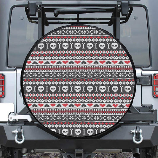 Skull Knitted Pattern Print Leather Spare Tire Cover