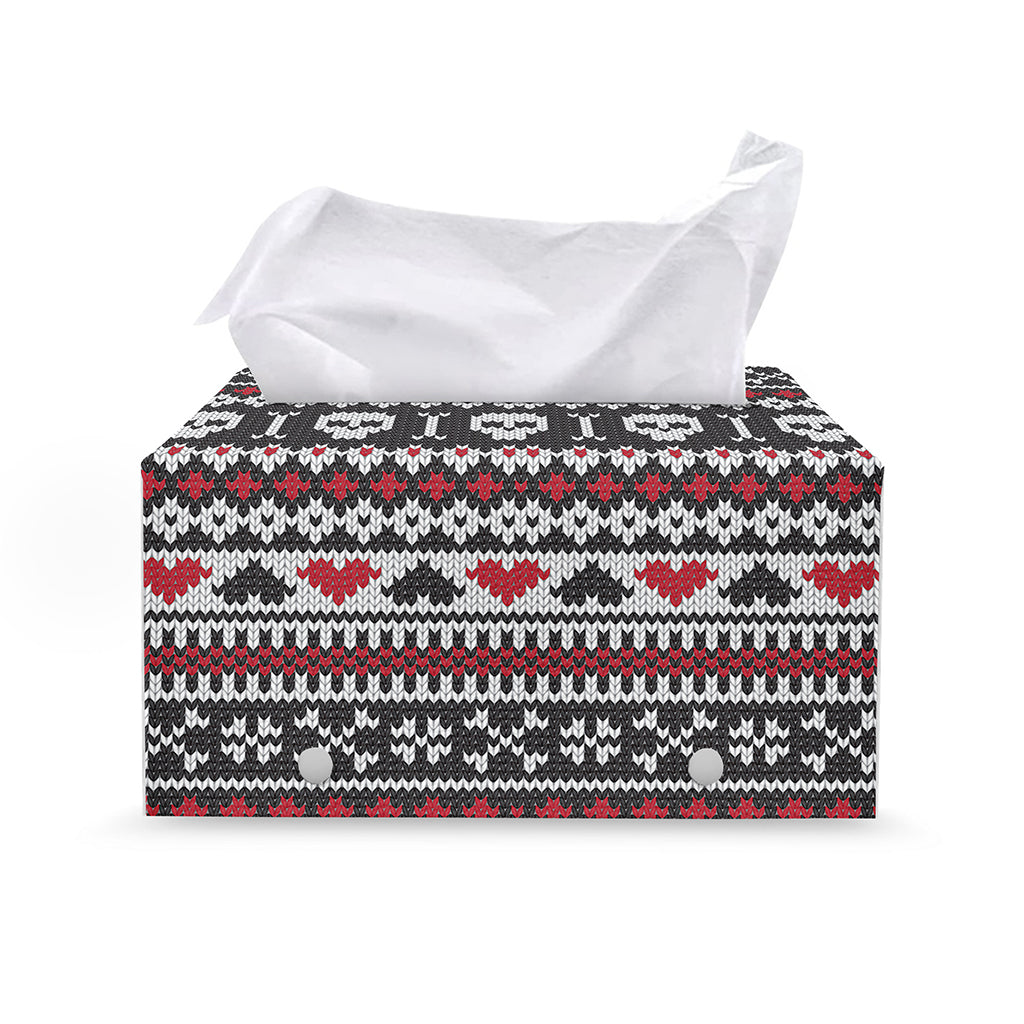 Skull Knitted Pattern Print Leather Tissue Box Cover