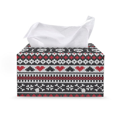 Skull Knitted Pattern Print Leather Tissue Box Cover