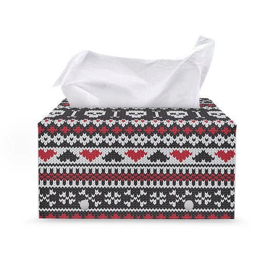Skull Knitted Pattern Print Leather Tissue Box Cover