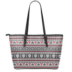 Skull Knitted Pattern Print Leather Tote Bag