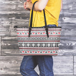 Skull Knitted Pattern Print Leather Tote Bag