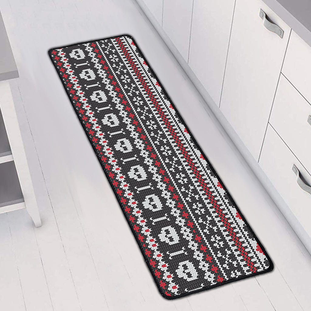Skull Knitted Pattern Print Long Kitchen Mat