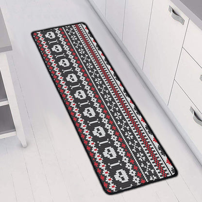 Skull Knitted Pattern Print Long Kitchen Mat