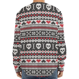 Skull Knitted Pattern Print Long Sleeve Baseball Jersey