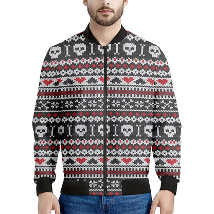 Skull Knitted Pattern Print Men's Bomber Jacket
