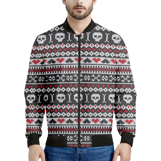 Skull Knitted Pattern Print Men's Bomber Jacket