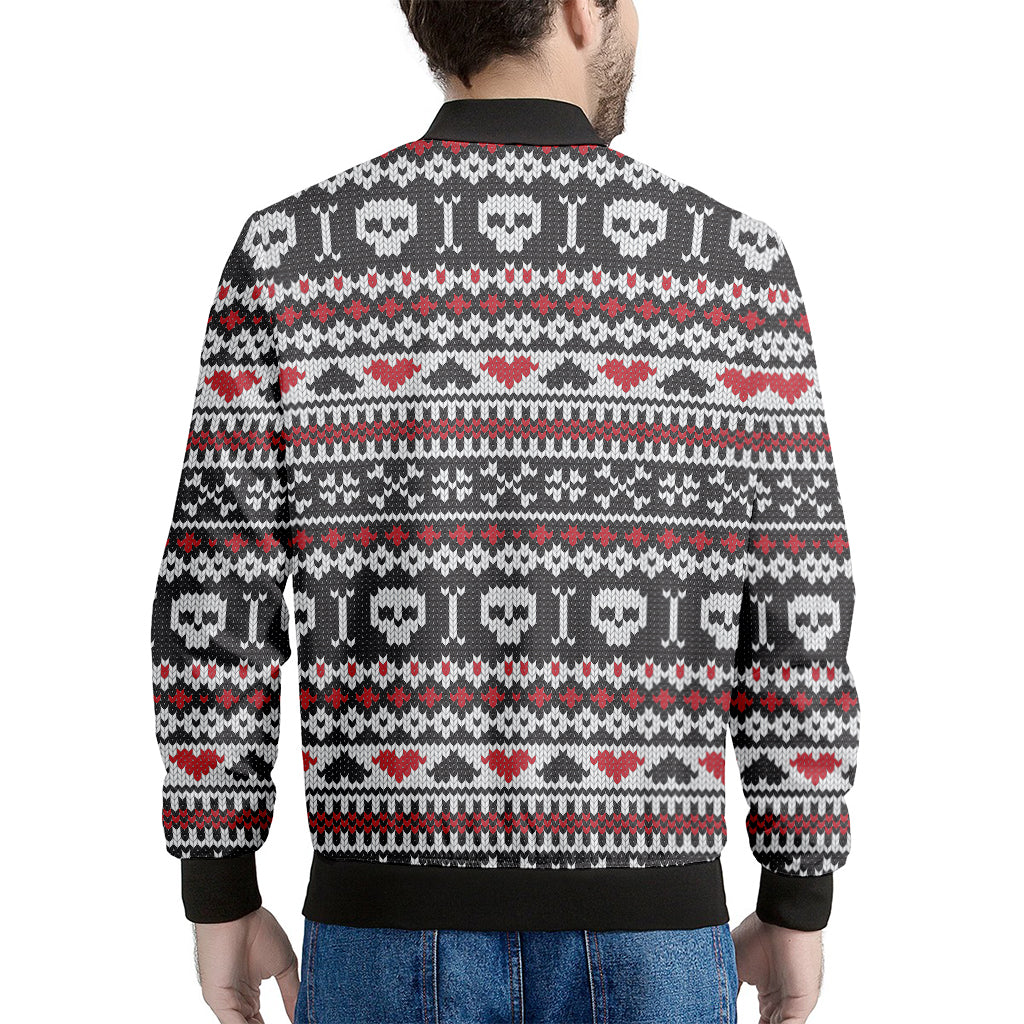 Skull Knitted Pattern Print Men's Bomber Jacket