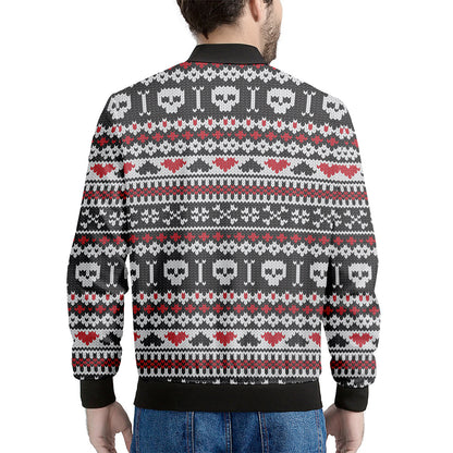 Skull Knitted Pattern Print Men's Bomber Jacket
