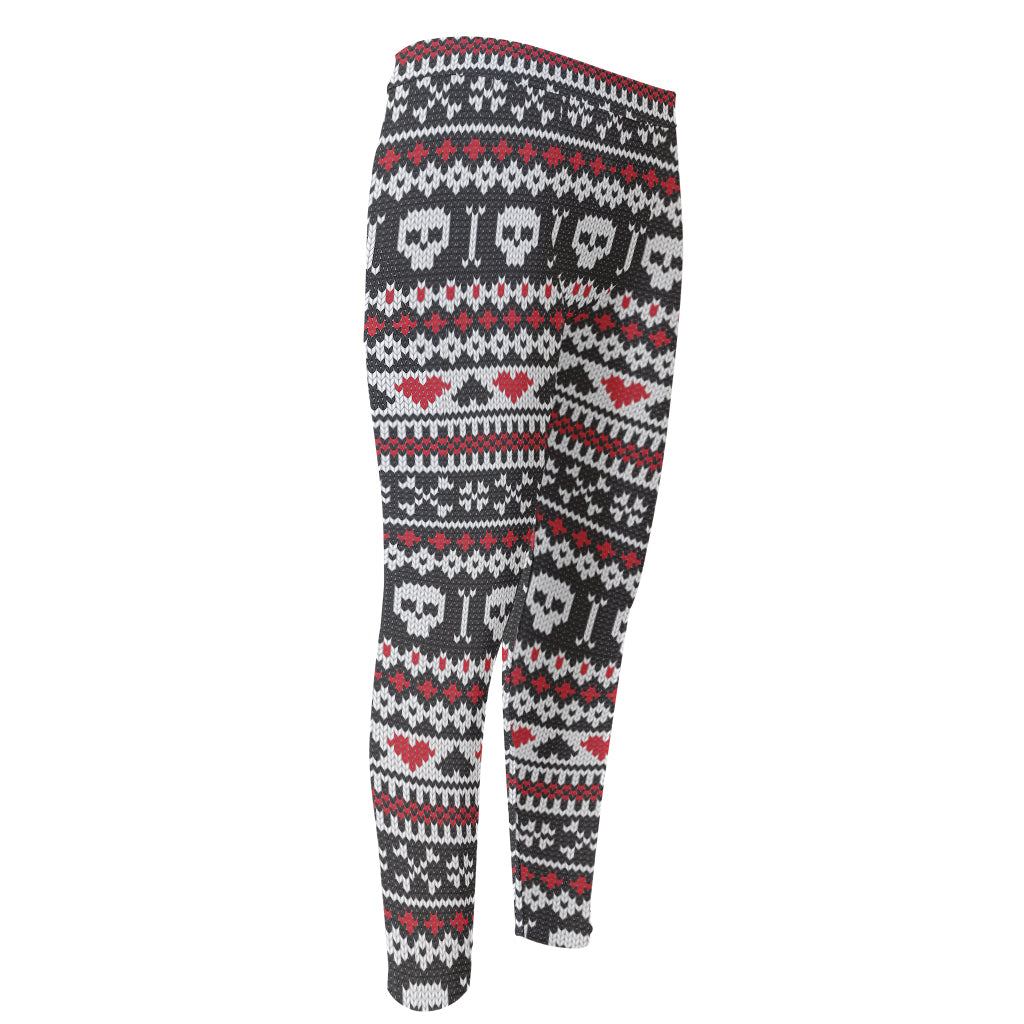 Skull Knitted Pattern Print Men's Compression Pants