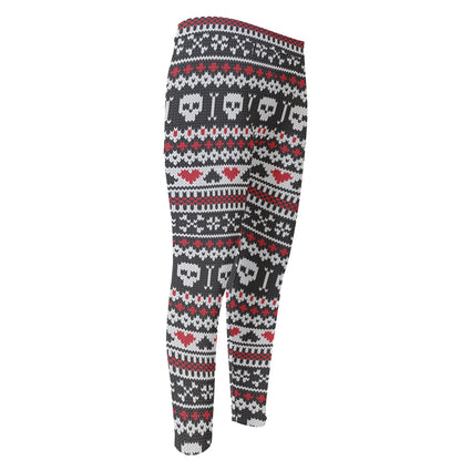Skull Knitted Pattern Print Men's Compression Pants