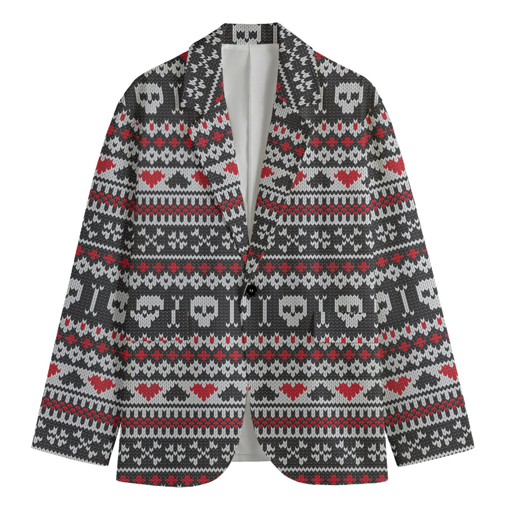 Skull Knitted Pattern Print Men's Cotton Blazer