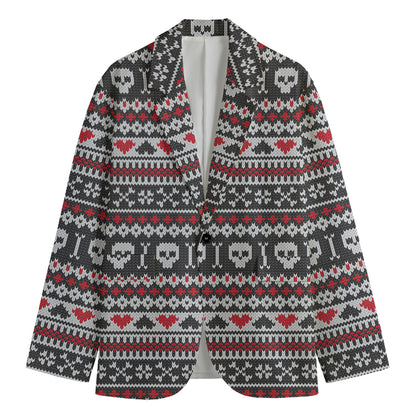 Skull Knitted Pattern Print Men's Cotton Blazer