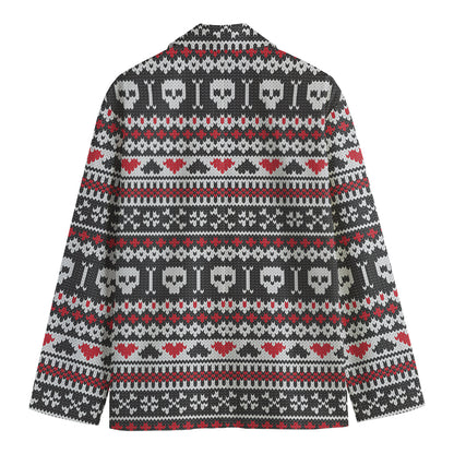 Skull Knitted Pattern Print Men's Cotton Blazer