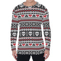 Skull Knitted Pattern Print Men's Long Sleeve T-Shirt