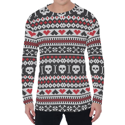 Skull Knitted Pattern Print Men's Long Sleeve T-Shirt