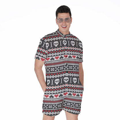 Skull Knitted Pattern Print Men's Rompers