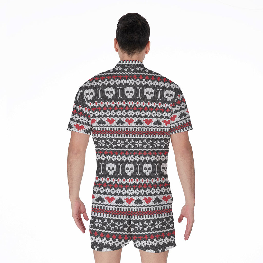 Skull Knitted Pattern Print Men's Rompers