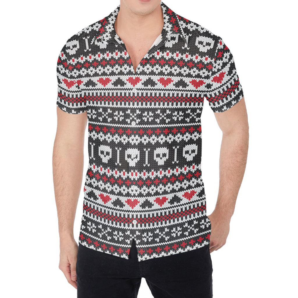 Skull Knitted Pattern Print Men's Shirt