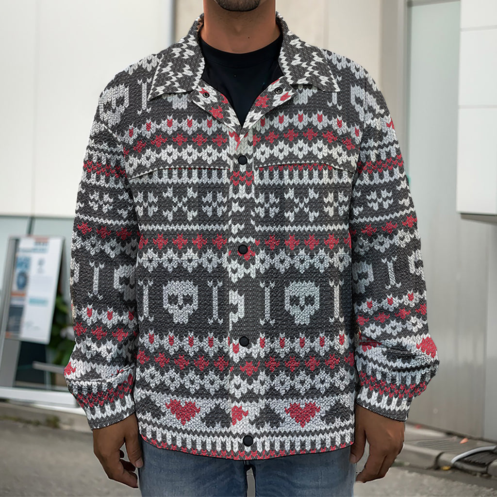 Skull Knitted Pattern Print Men's Shirt Jacket