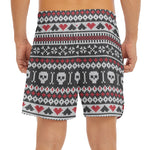 Skull Knitted Pattern Print Men's Split Running Shorts