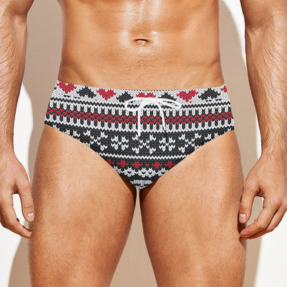 Skull Knitted Pattern Print Men's Swim Briefs