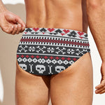 Skull Knitted Pattern Print Men's Swim Briefs