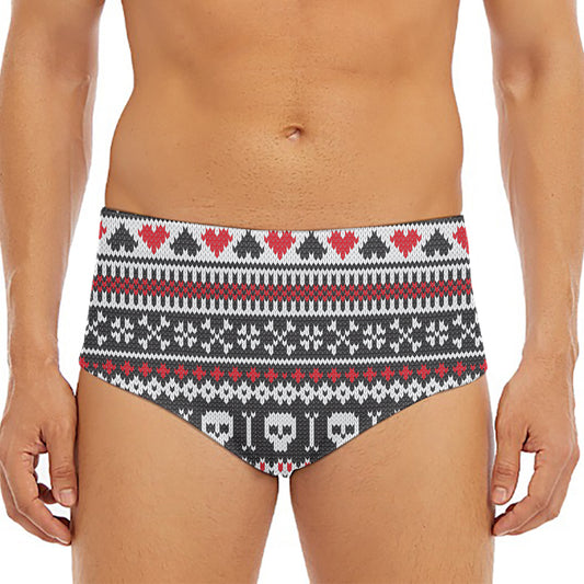 Skull Knitted Pattern Print Men's Triangle Swim Briefs