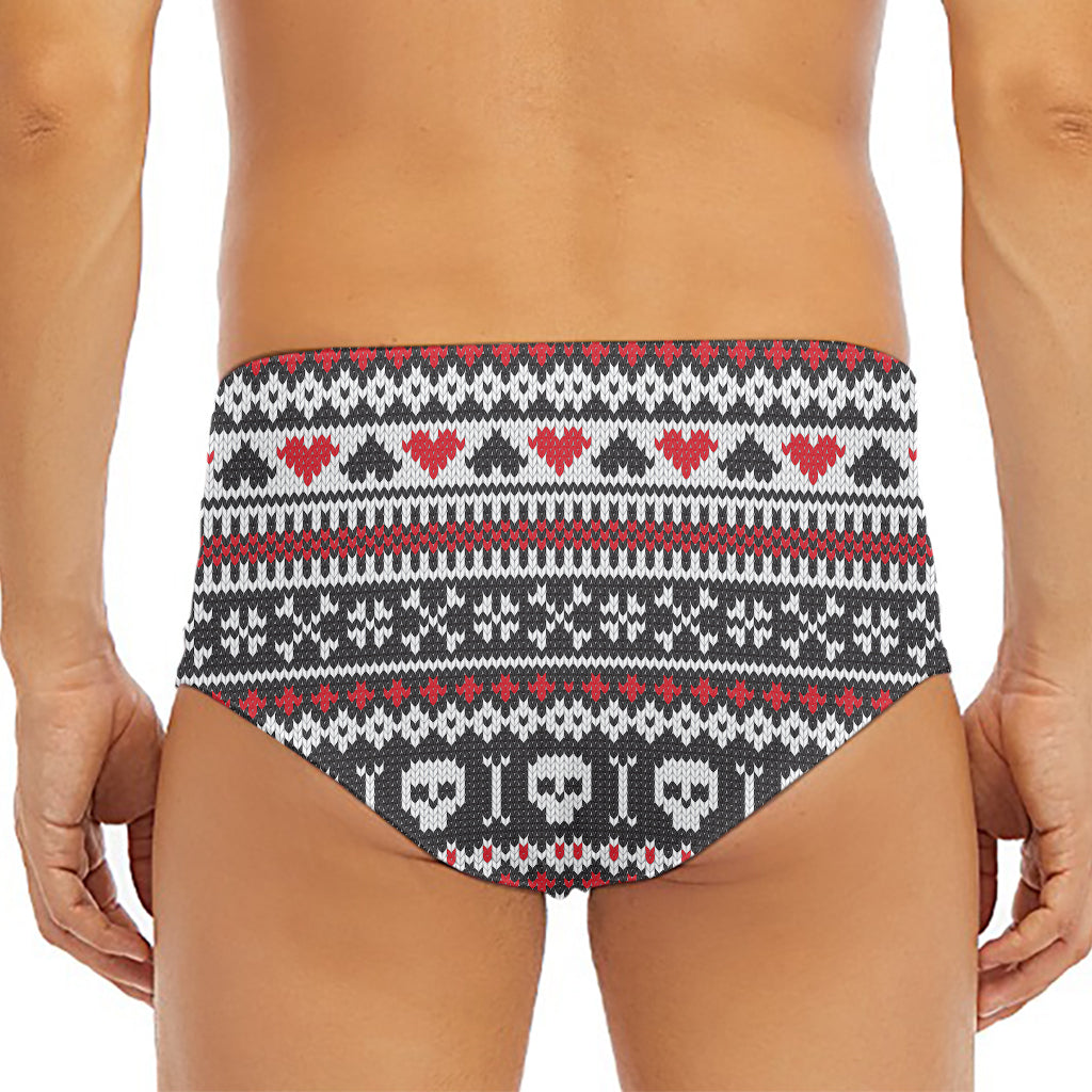 Skull Knitted Pattern Print Men's Triangle Swim Briefs