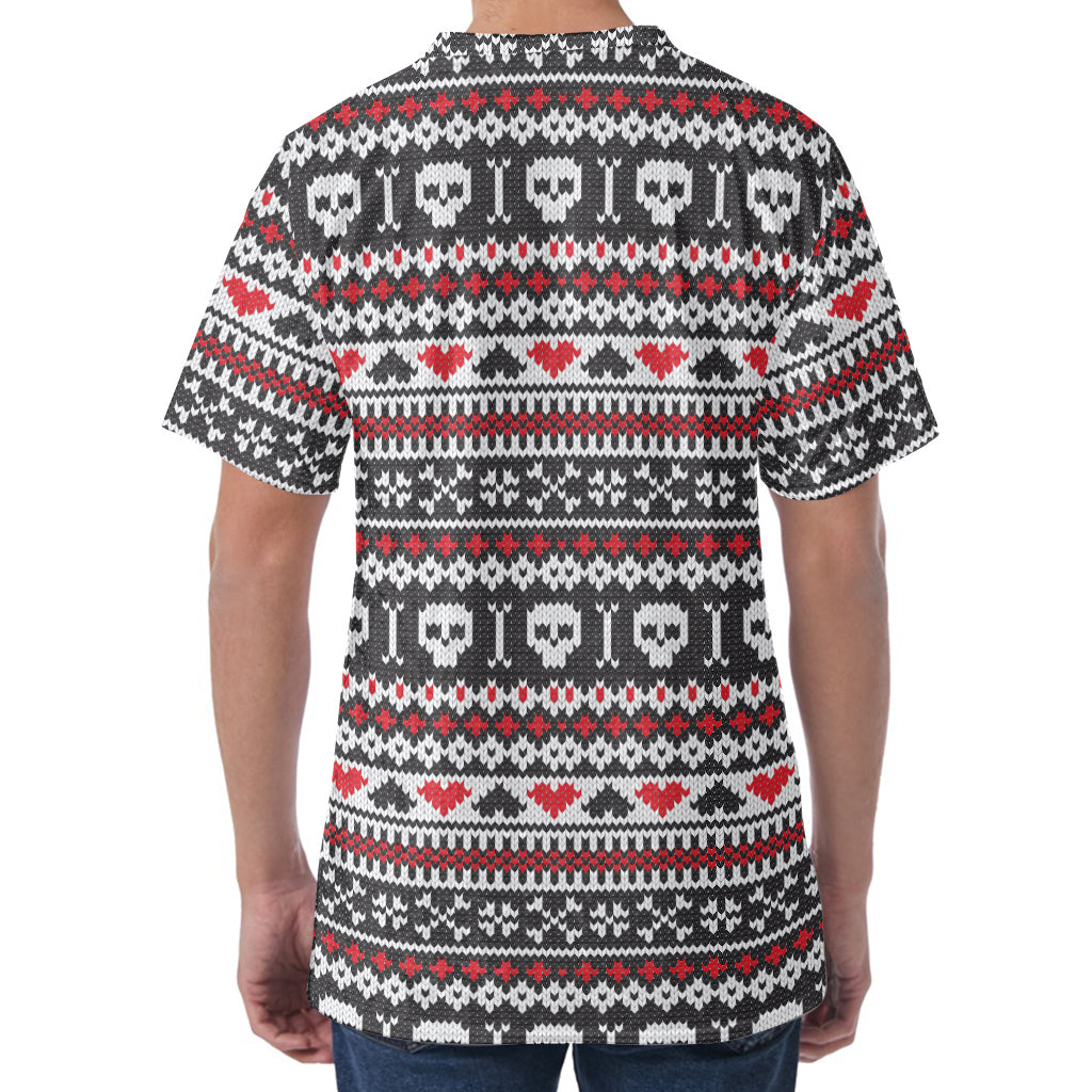 Skull Knitted Pattern Print Men's Velvet T-Shirt