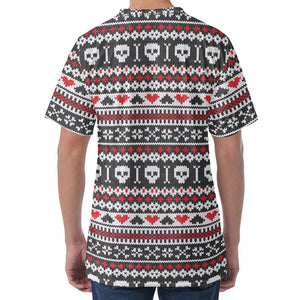 Skull Knitted Pattern Print Men's Velvet T-Shirt