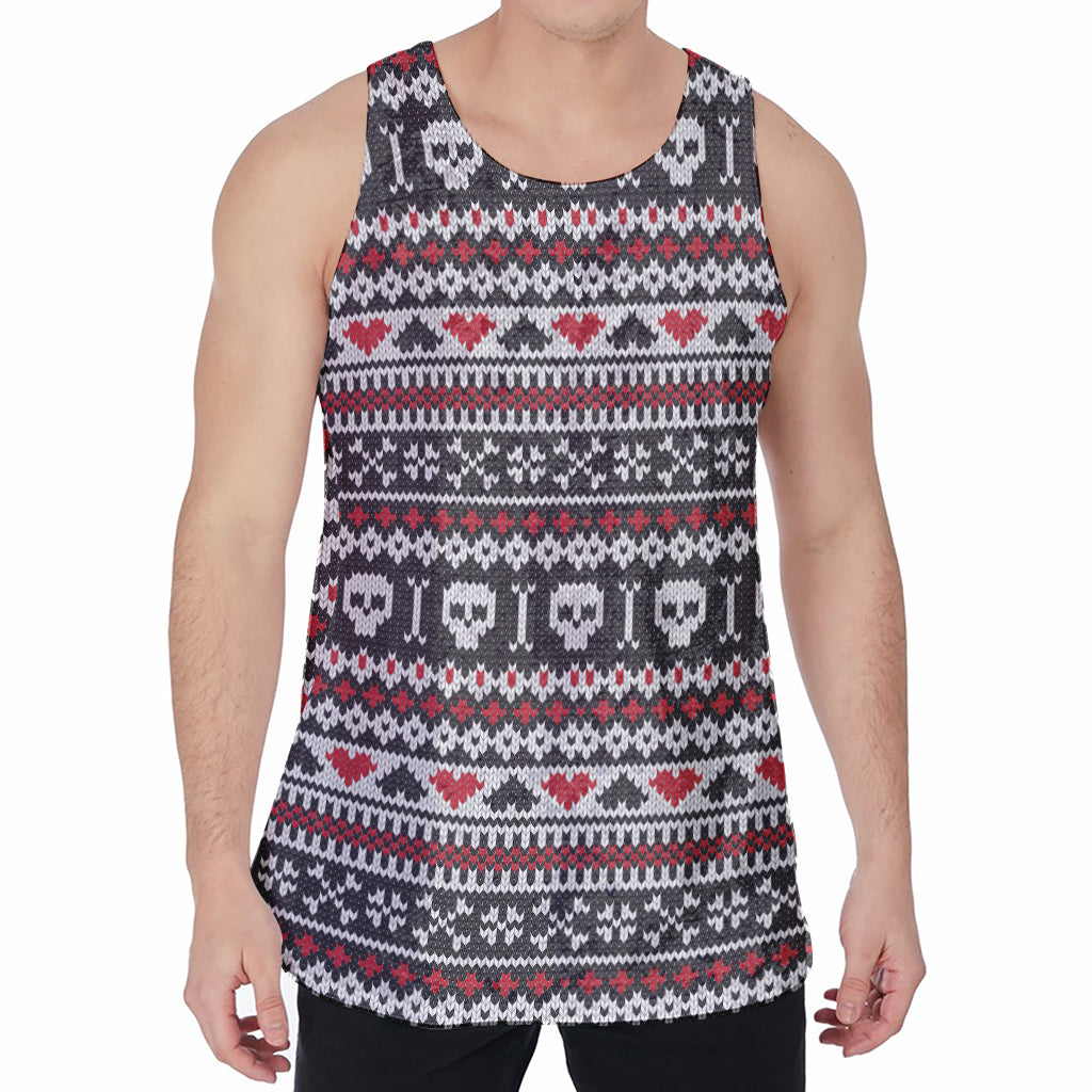 Skull Knitted Pattern Print Men's Velvet Tank Top