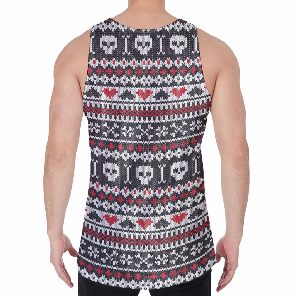 Skull Knitted Pattern Print Men's Velvet Tank Top